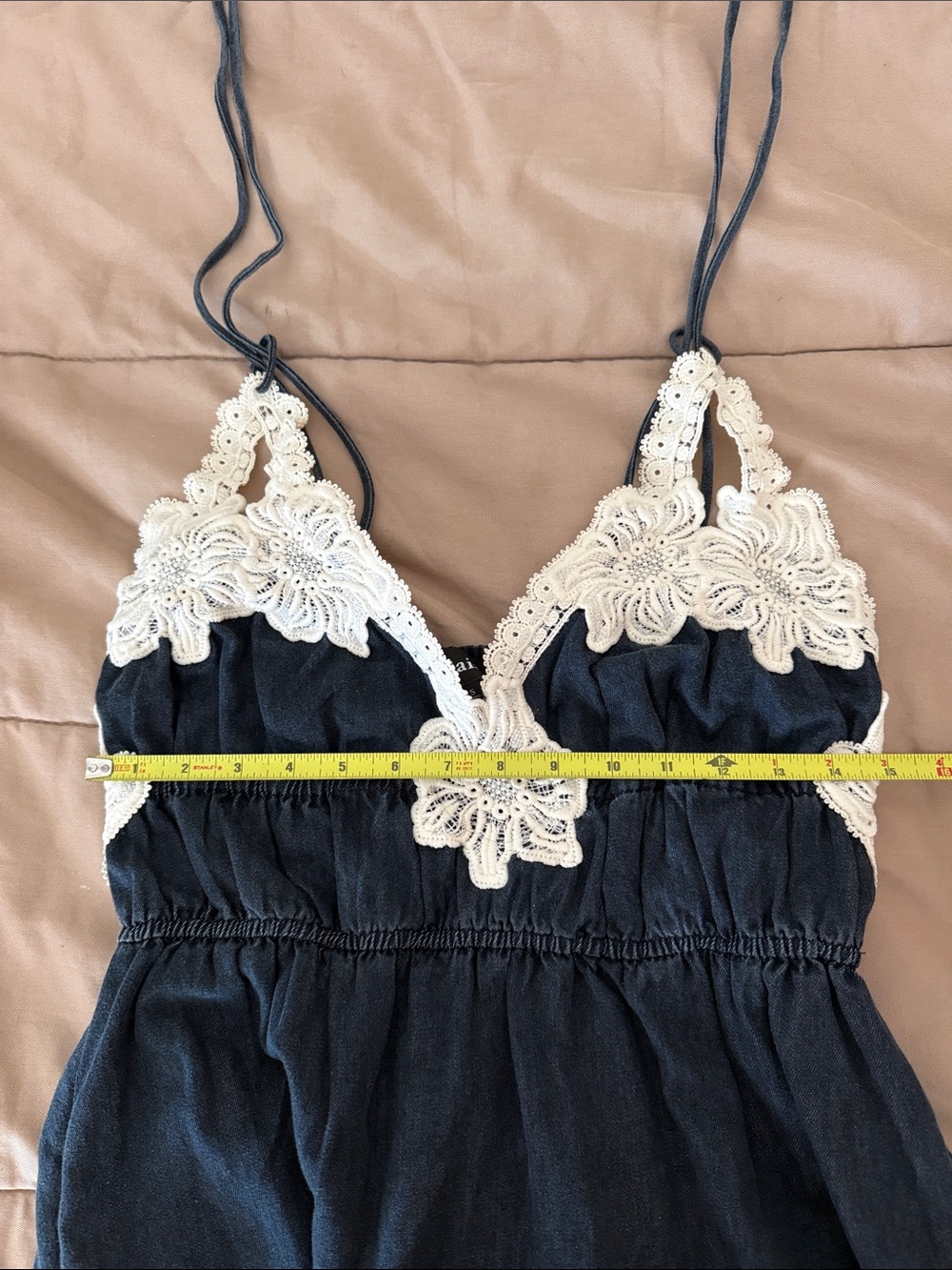 En Saison Natalia Crochet Trim Tie Shoulder Midi Dress Vintage Indigo Size Small - Picture 4 of 16